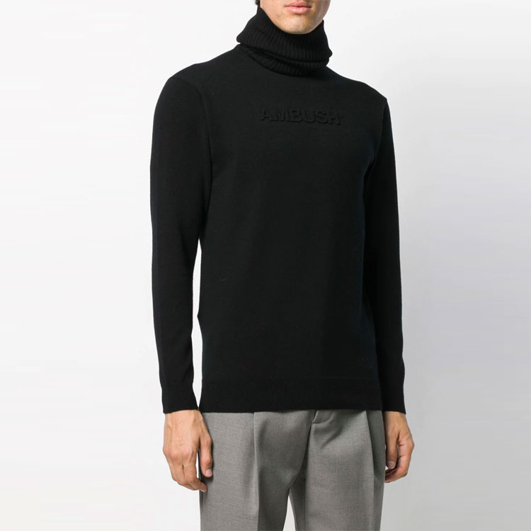 Purchase AMBUSH FW21 High Neck Wool Sweater with Embossed Logo Black 12111826BLACK