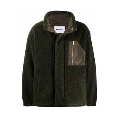 AMBUSH FW21 Logo Print High Neck Fleece Jacket Green BMEA014F21FAB0015663