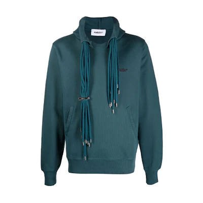 AMBUSH FW21 Logo Print Multi-Pattern Hoodie Men’s Teal Green. BMBB003F21FLE0014848
