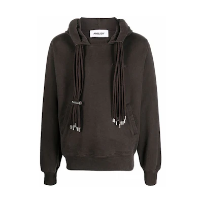AMBUSH FW21 Logo Printed Brown Hoodie for Men. BMBB003F21FLE0016464