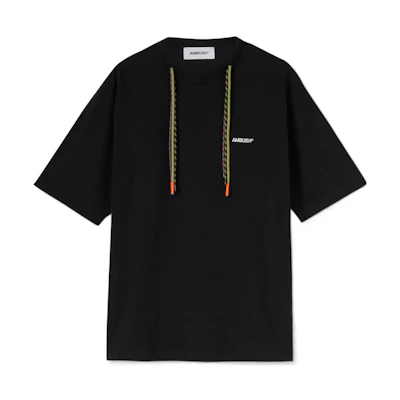 AMBUSH FW22 Black Crewneck T-Shirt with Drawstring Details. BMAA056F22JER0011002