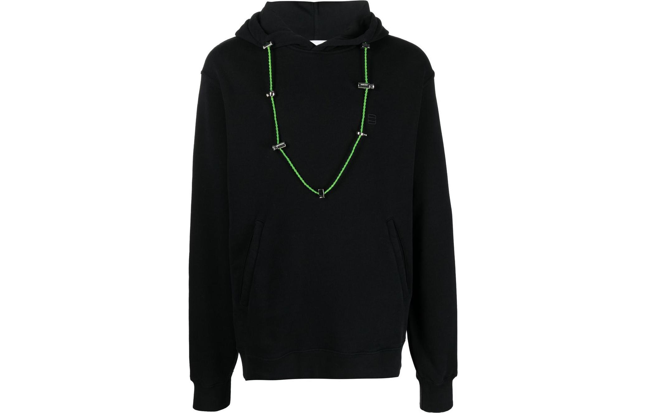 AMBUSH FW22  Black Loose Fit Hoodie with Chain Detail. BMBB023F22FLE0011084