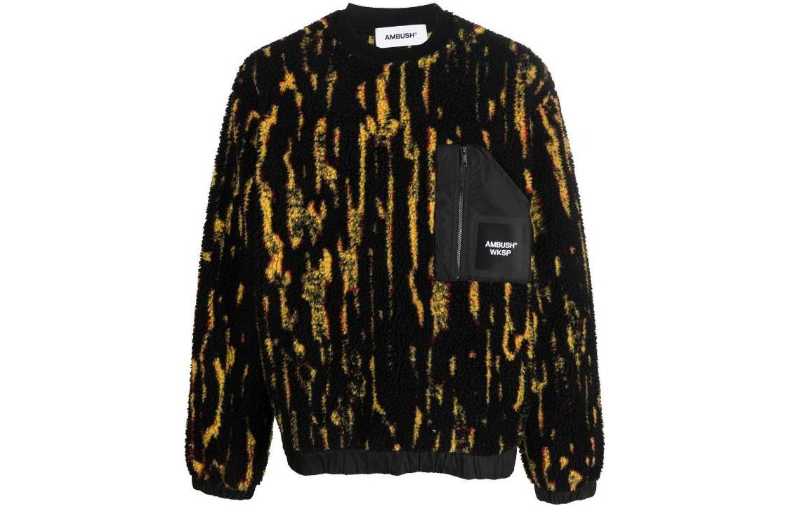 Ambush FW22 Jacquard Letter Crewneck Fleece Sweatshirt Obsidian Black Mens BMBA027F22FAB0016510