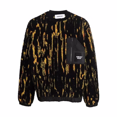 Ambush FW22 Jacquard Letter Crewneck Fleece Sweatshirt Obsidian Black Mens BMBA027F22FAB0016510