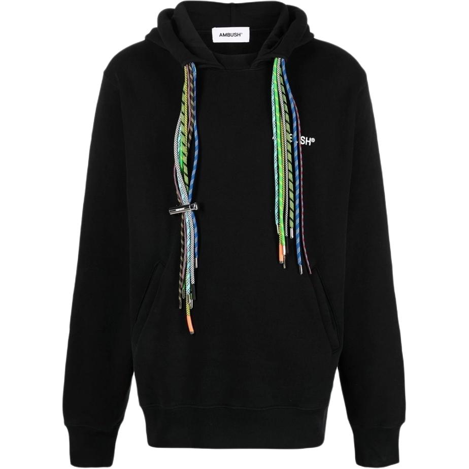 AMBUSH FW22 Logo Print Multicolor Drawstring Hoodie Black BMBB021F22FLE0011084