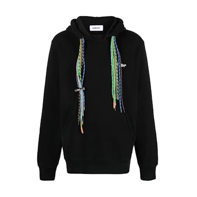 AMBUSH FW22 Logo Print Multicolor Drawstring Hoodie Black 秋款. BMBB021F22FLE0011084