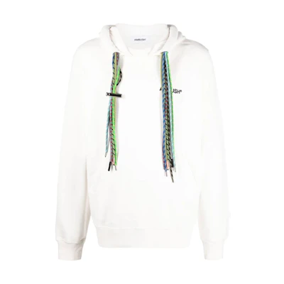 AMBUSH FW22 Multi-color Drawstring Embroidered Hoodie White Pullover. BMBB021F22FLE0010284