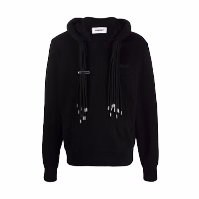 AMBUSH FW22 Multi-Knot Hoodie Black Long Sleeve Pullover. BMBB003F21FLE0011010