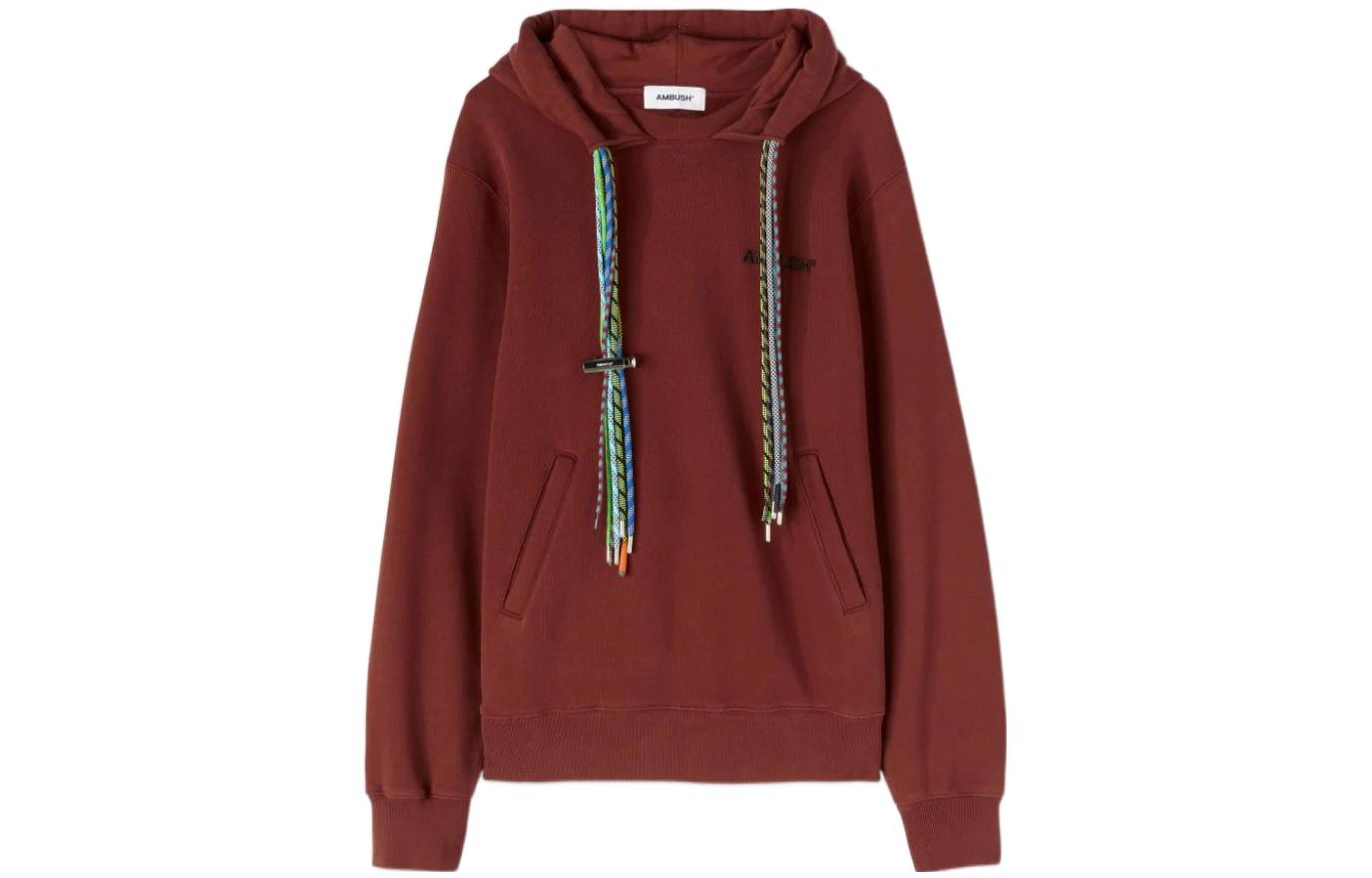 Ambush FW22 Rust Red Letter Embroidered Drawstring Ribbon Hoodie BMBB021F22FLE0012884