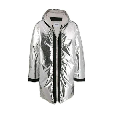 AMBUSH FW23 Oversized Silver Hooded Zip-Up Down Jacket. 12111940