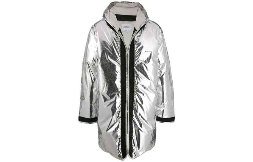 Order AMBUSH FW23 오버사이즈 실버 후드 집업 다운 재킷. 12111940