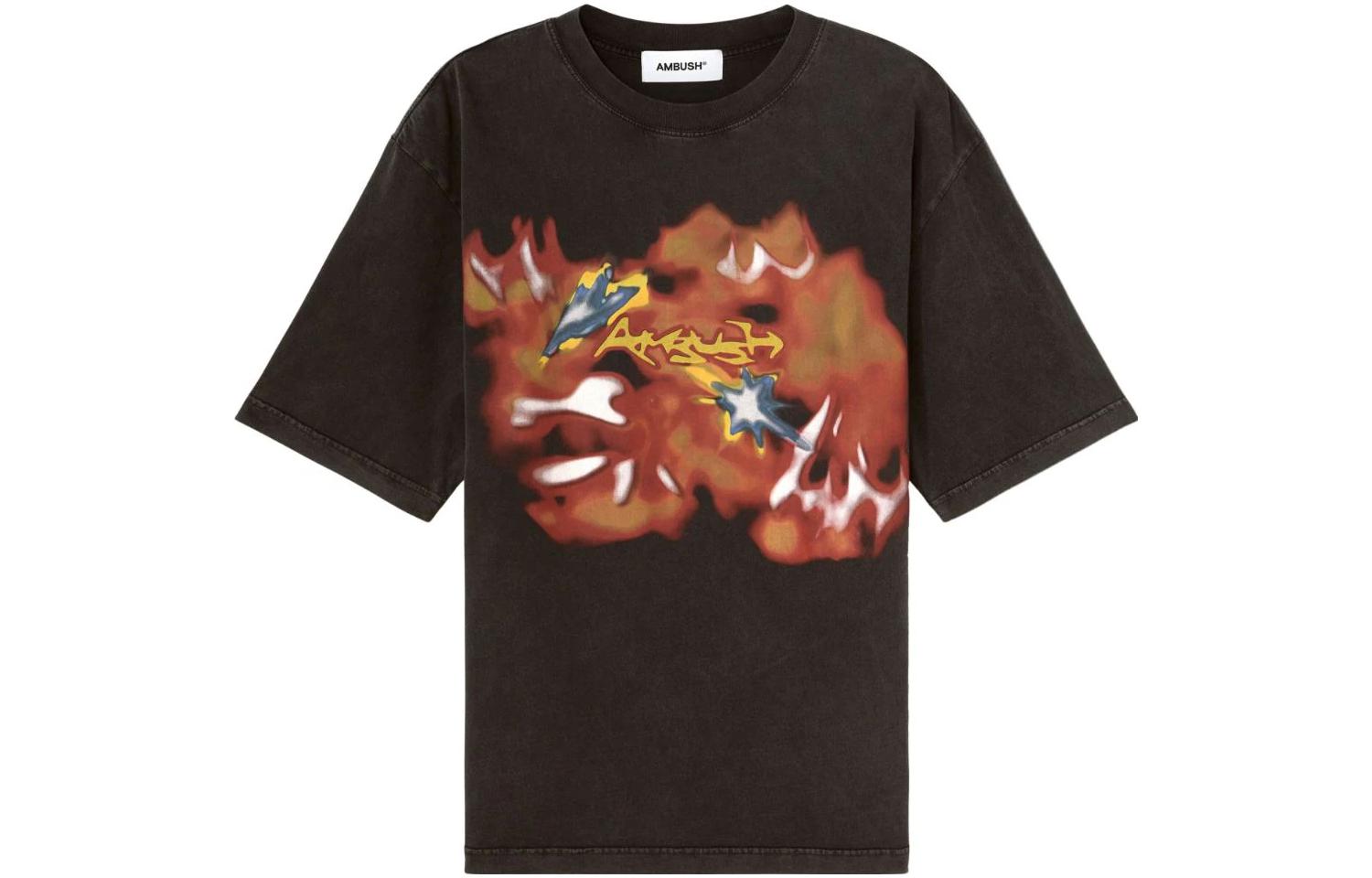AMBUSH FW23 Abstract Print Black Unisex Crewneck Short Sleeve T-Shirt. BMAA084F23JER0011025
