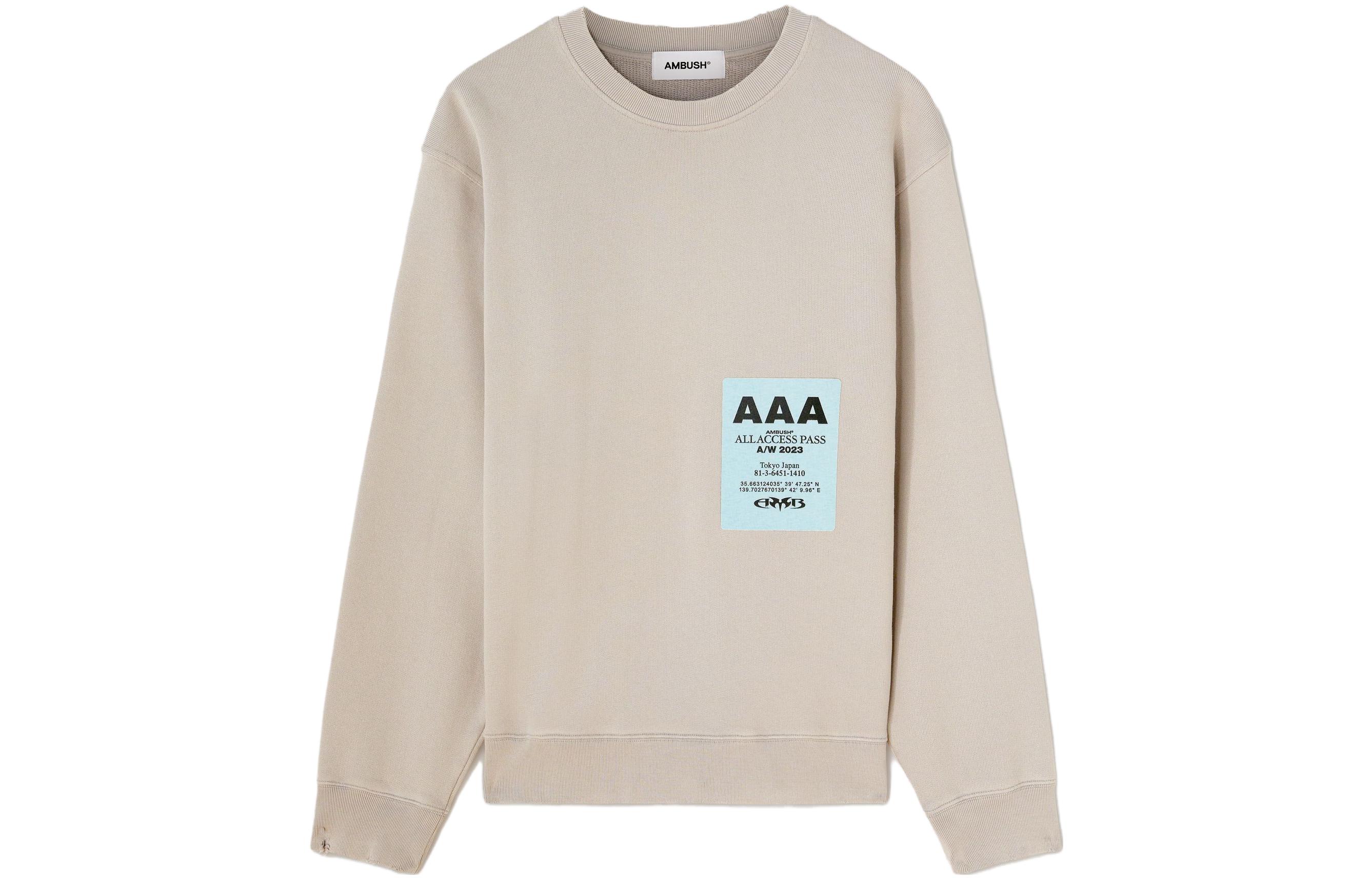 Ambush FW23 Beige Crewneck Letter Pullover Sweatshirt Long Sleeve BMBA033F23FLE0010601