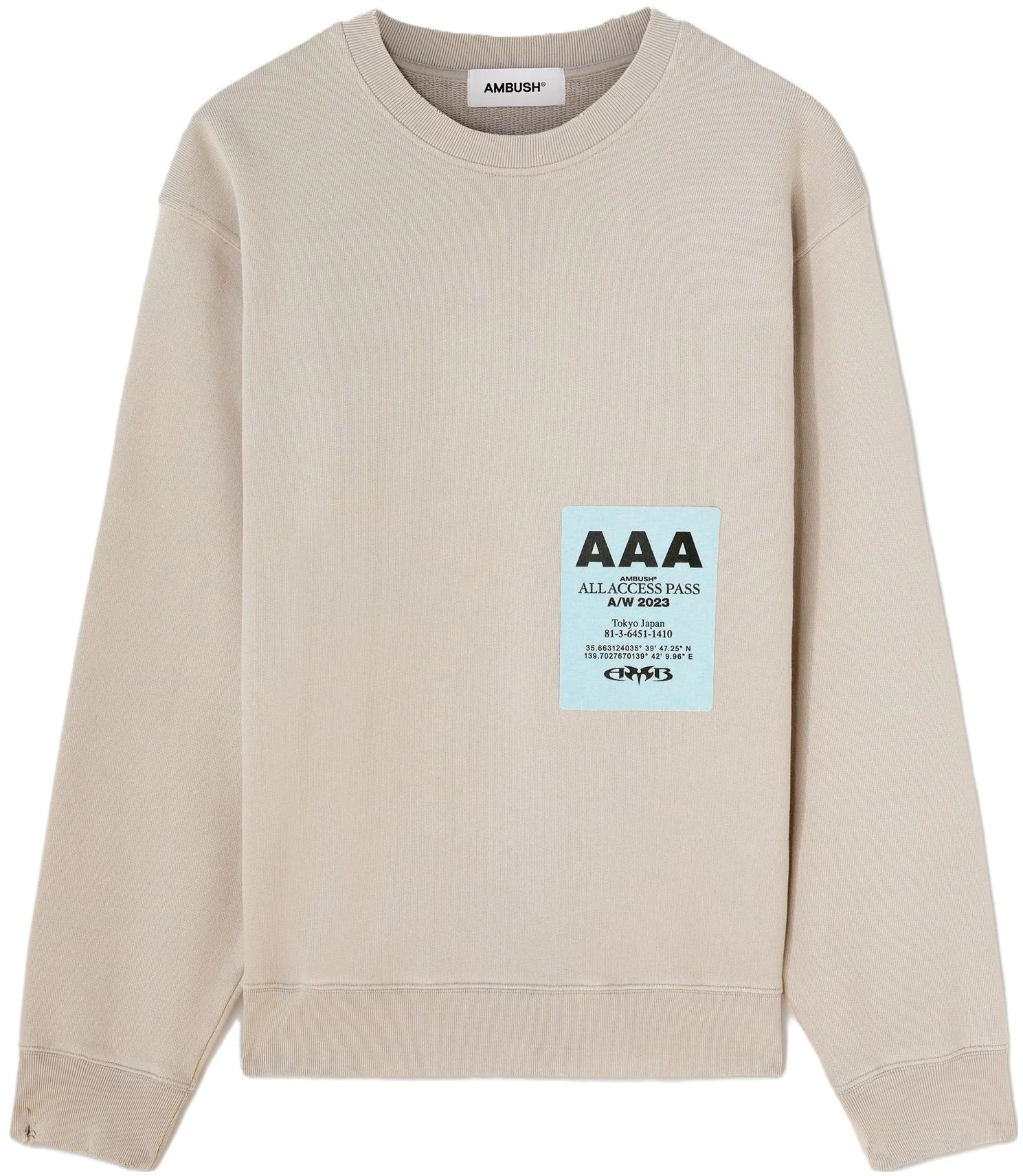 ambush-fw-23-beige-crewneck-letter-pullover-sweatshirt-long-sleeve-bmba-033-f23-fle-0010601