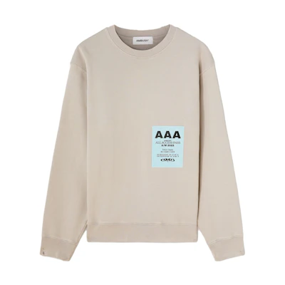 Ambush FW23 Beige Crewneck Letter Pullover Sweatshirt Long Sleeve BMBA033F23FLE0010601