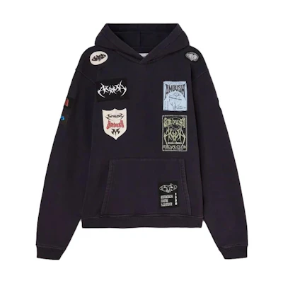 AMBUSH FW23 Blue Patchwork Unisex Pullover Hoodie. BMBB030F23FLE0014646