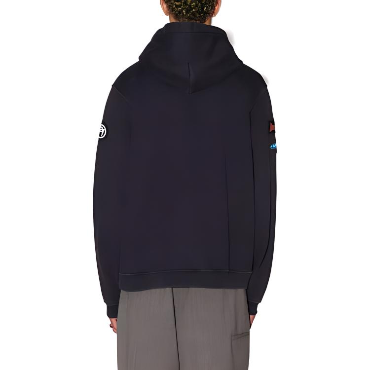 Shop AMBUSH FW23 藍色拼接款式男女連帽衫。 BMBB030F23FLE0014646