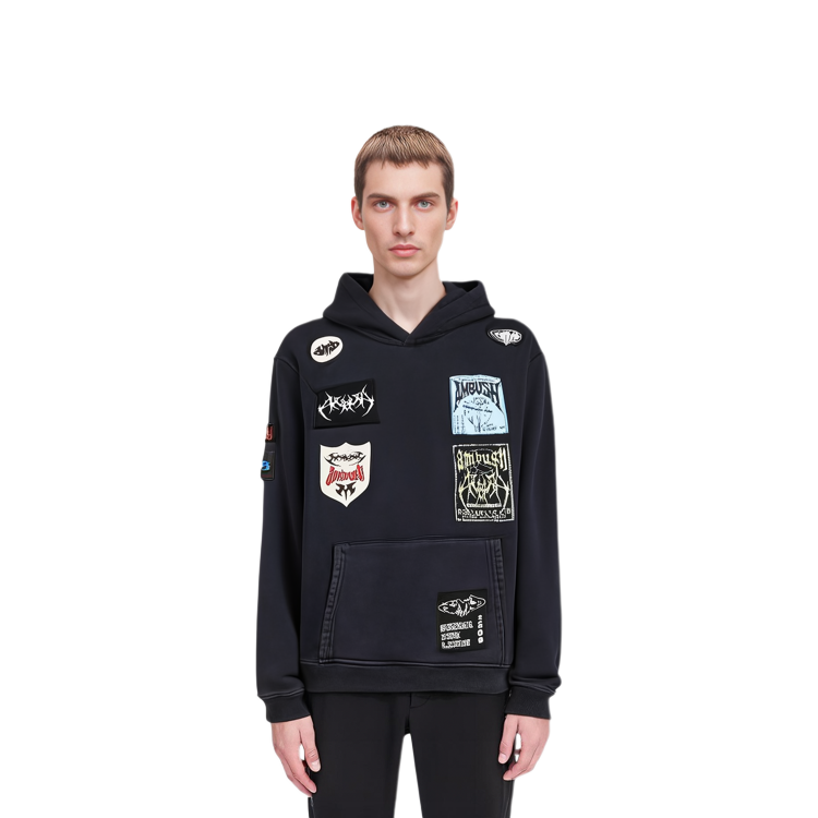 Sizing AMBUSH FW23 藍色拼接款式男女連帽衫。 BMBB030F23FLE0014646