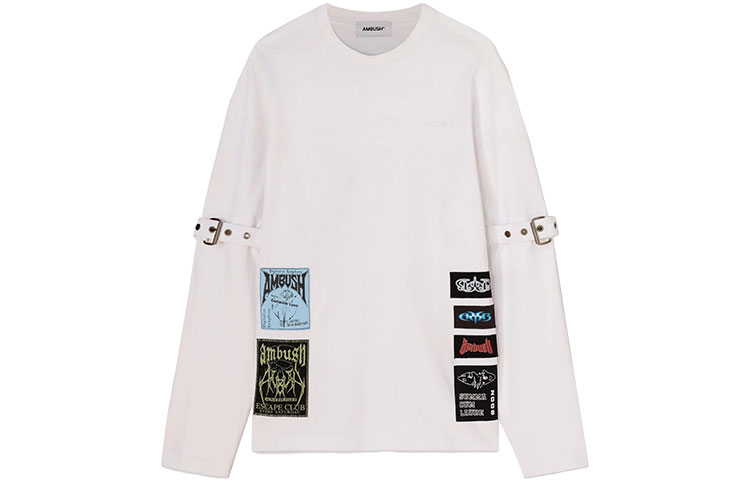 Ambush FW23 Buckle Strap Crewneck Long Sleeve Unisex Sweatshirt White BMAB027F23JER0010101