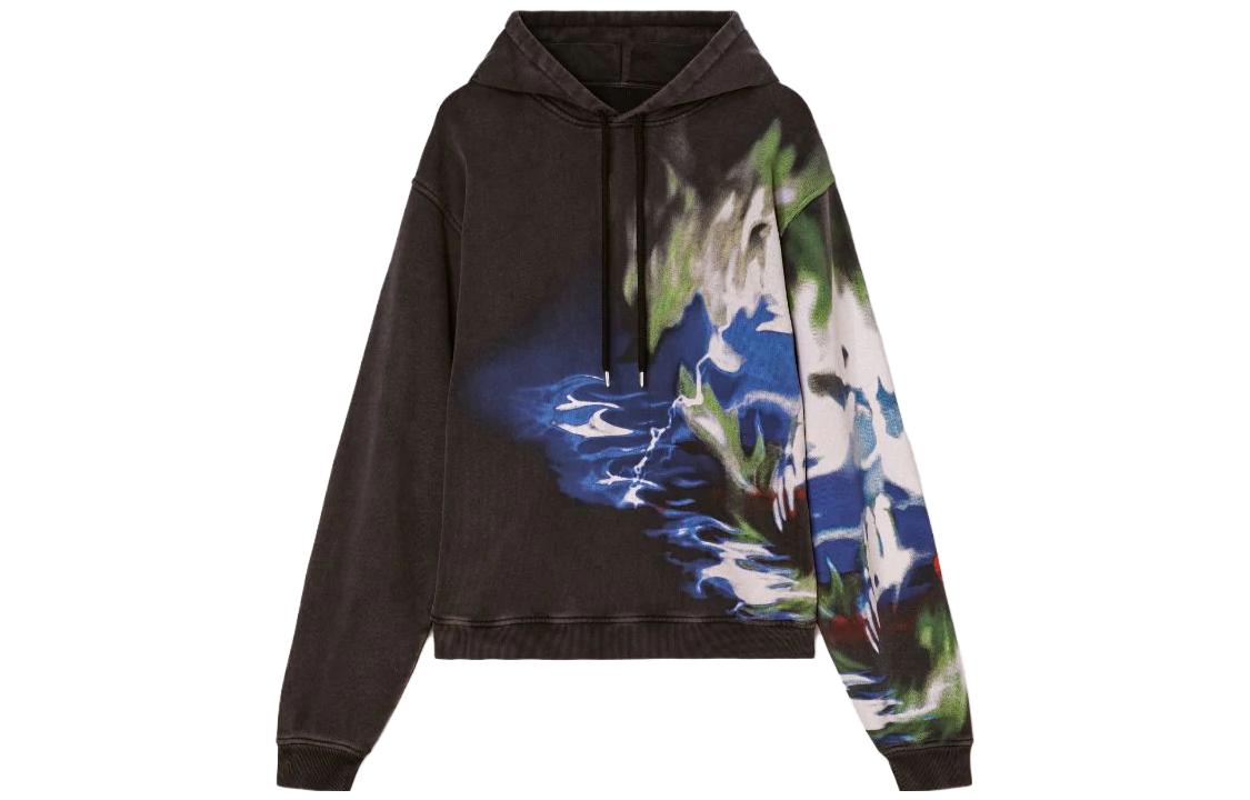AMBUSH FW23 Graphic Print Black Hoodie Unisex Pullover Sweater. BMBB028F23FLE0011047