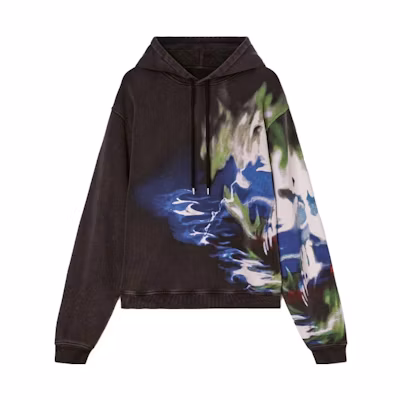AMBUSH FW23 Graphic Print Black Hoodie Unisex Pullover Sweater. BMBB028F23FLE0011047
