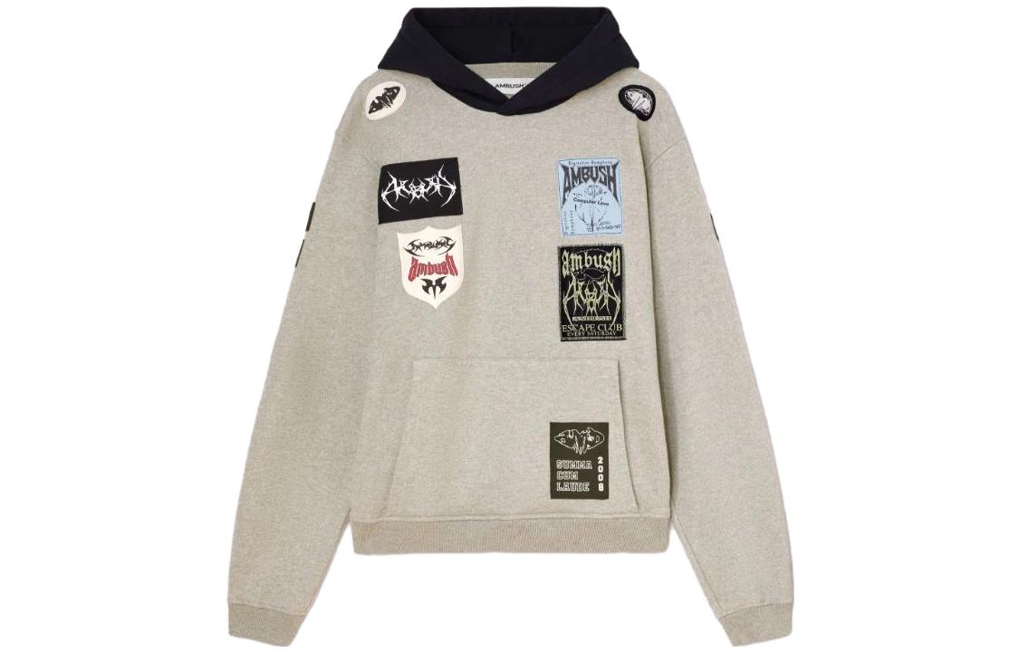 Ambush FW23 Logo Appliqué Gray Hoodie Unisex Pullover Sweatshirt BMBB030F23FLE0010546