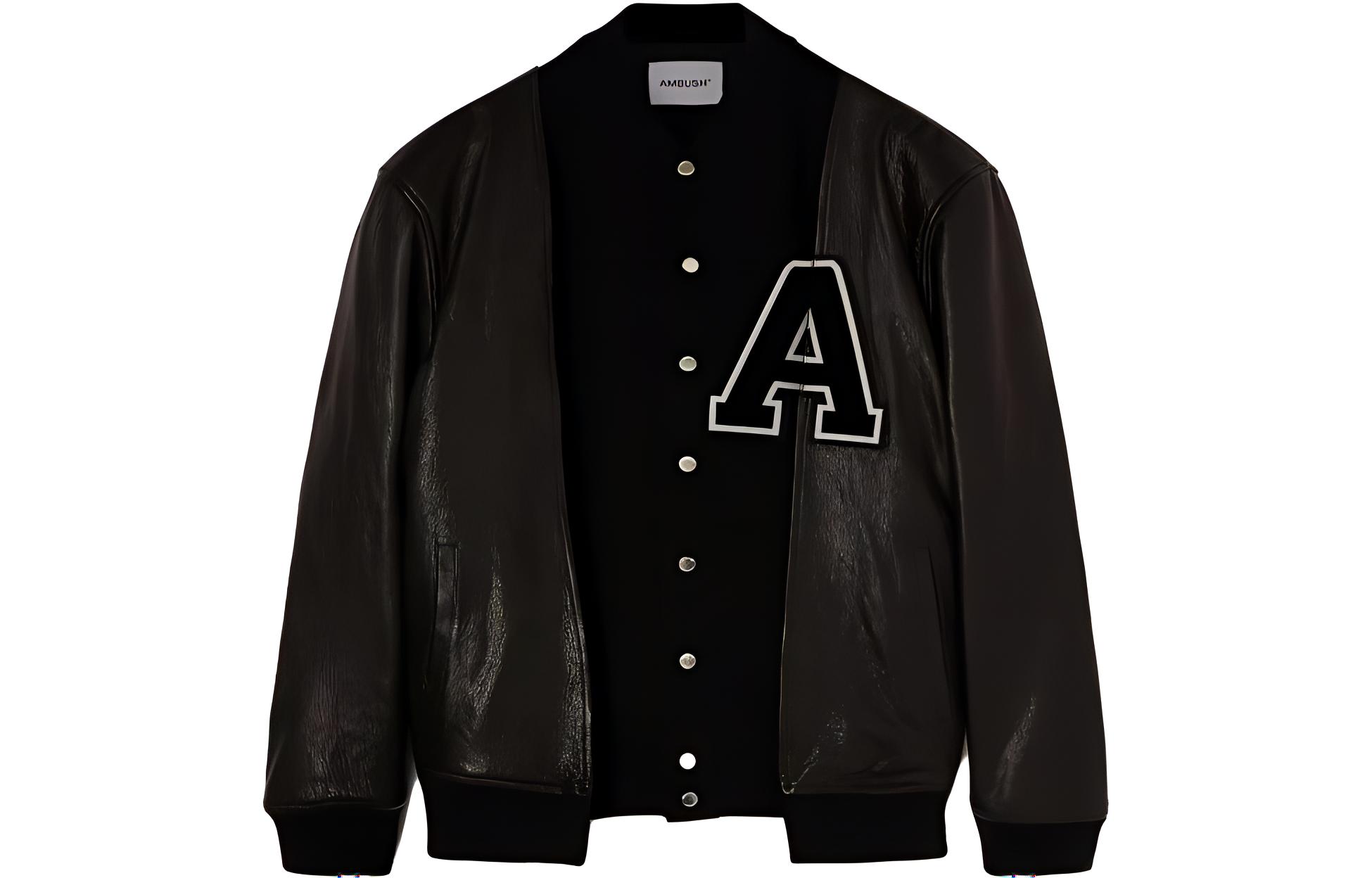 AMBUSH FW23 Unisex V-Neck Single-Breasted Baseball Jacket Black. BMJA022F23LEA0011010