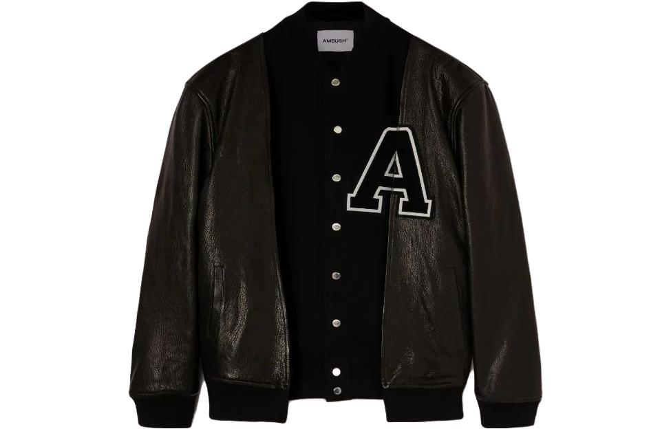 Order AMBUSH FW23 Unisex V-Neck Single-Breasted Baseball Jacket Black. BMJA022F23LEA0011010
