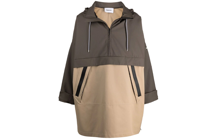 Ambush Half-Zip Patchwork Hooded Jacket Unisex Brown BMEO001F21FAB0015656