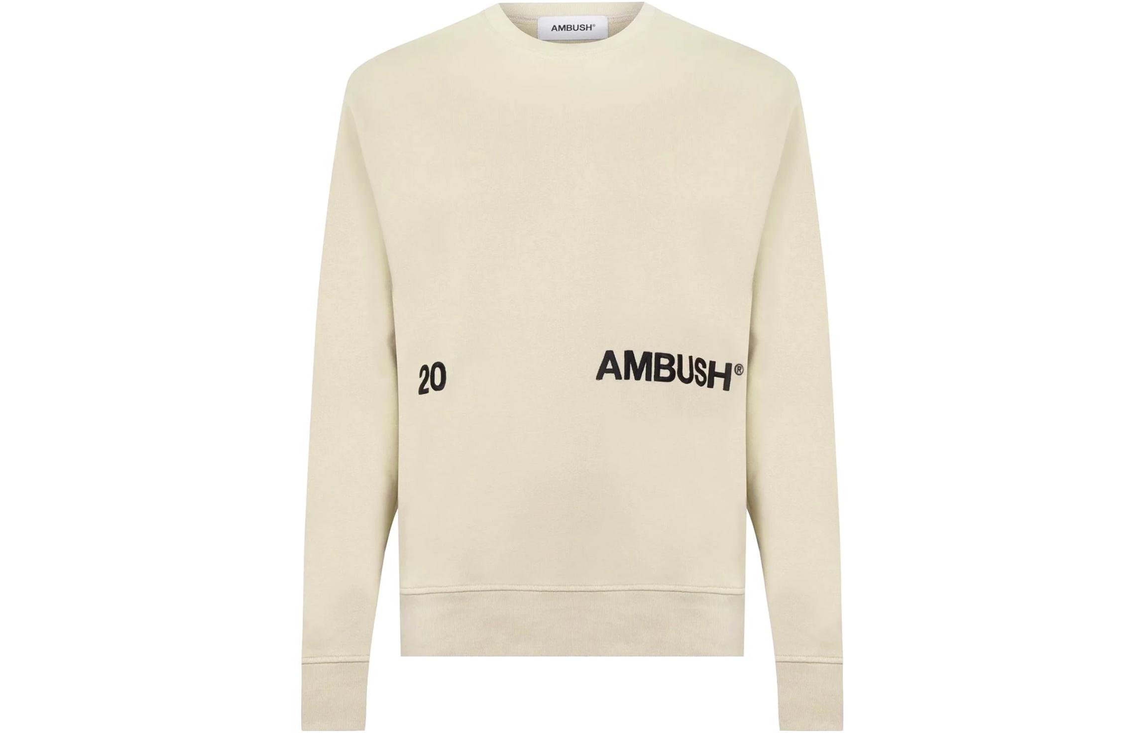 Ambush Letter Pattern Crewneck Pullover Long Sleeve Sweatshirt Beige () BMBB003S21FLE0016110