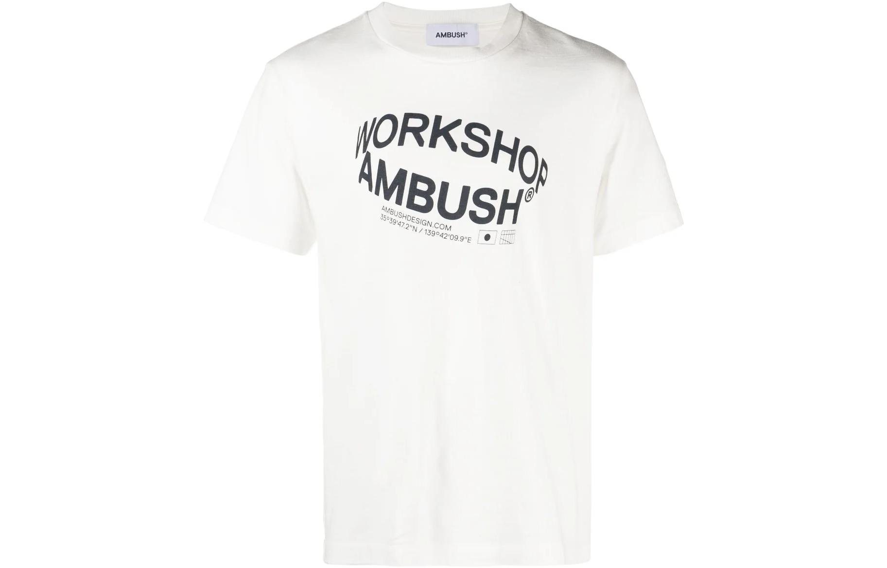 Order AMBUSH 字母印花男女同款白色短袖圆领T恤 BWAA037S23JER001-0247