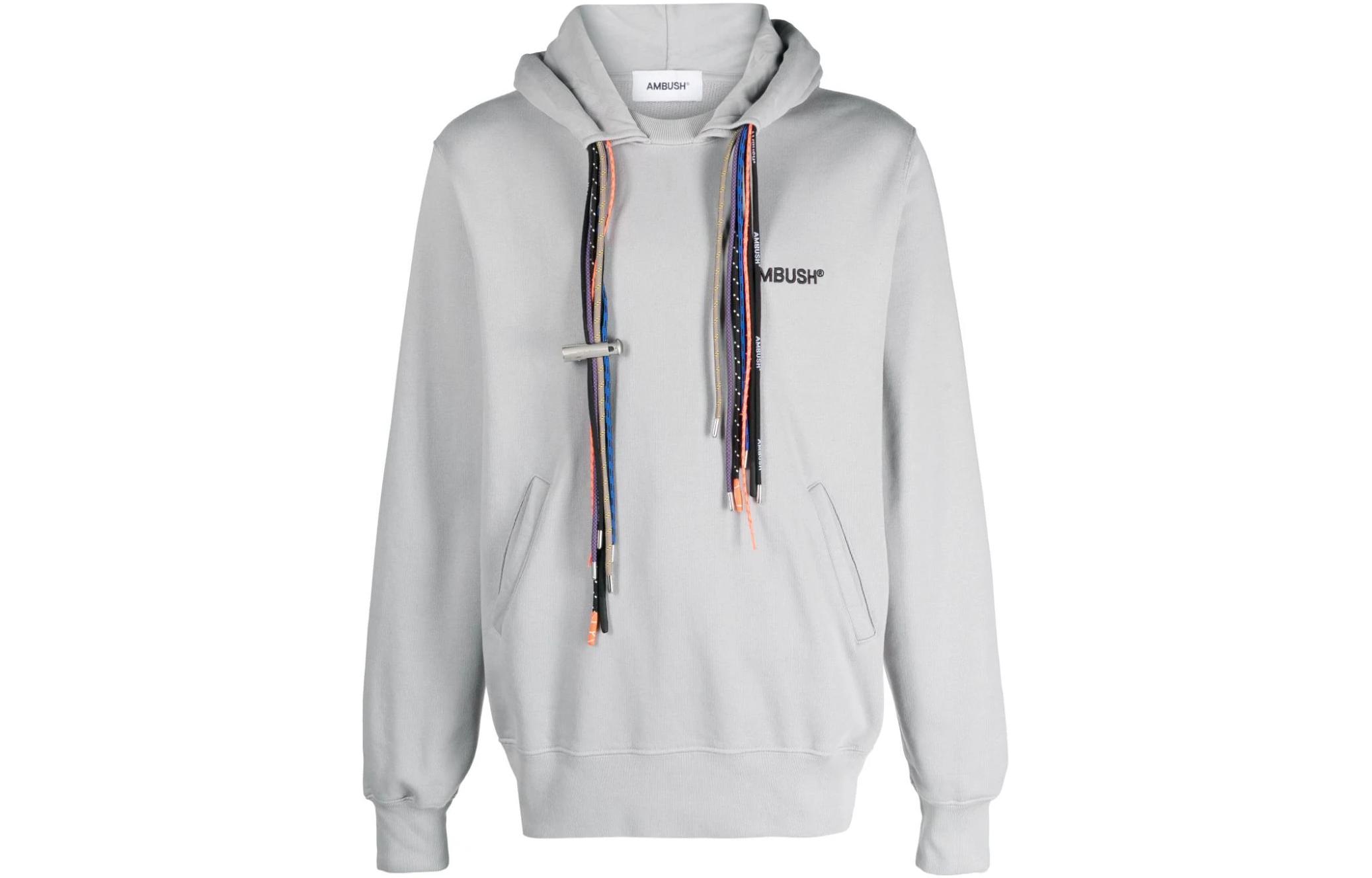 Ambush Letter Print Hoodie Long Sleeve Pullover - Gray BMBB021F23FLE0010610