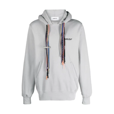 Ambush Letter Print Hoodie Long Sleeve Pullover - Gray BMBB021F23FLE0010610
