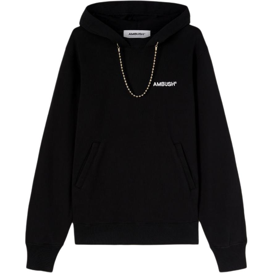 Ambush Logo Embroidered Hoodie with Ball Chain Detail Black Sweatshirt BMBB001F24FLE0011001