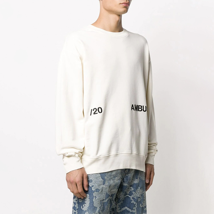 Shop Ambush Logo印花中性圓領衛衣 米白色 常規版型 15380098