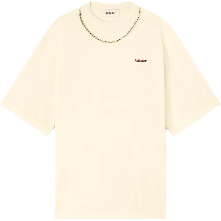 Ambush Oversized Logo Tee with Ball Chain Accent - Tofu White. BMAA001F24JER0013110