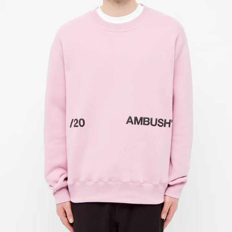 Shop AMBUSH Pink Crewneck Sweatshirt Logo Pinggang 12112067