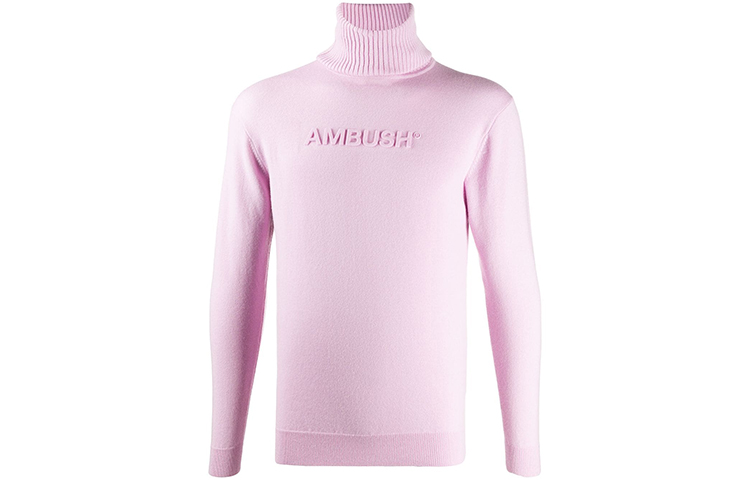 Ambush Pink Logo High-Neck Wool Sweater Unisex Pullover. 12112026PINK