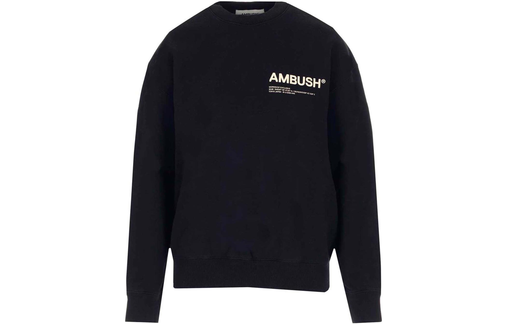 Ambush Solid Color Crewneck Printed Long Sleeve Sweatshirt Black () BMBA005F21FLE0011003Black