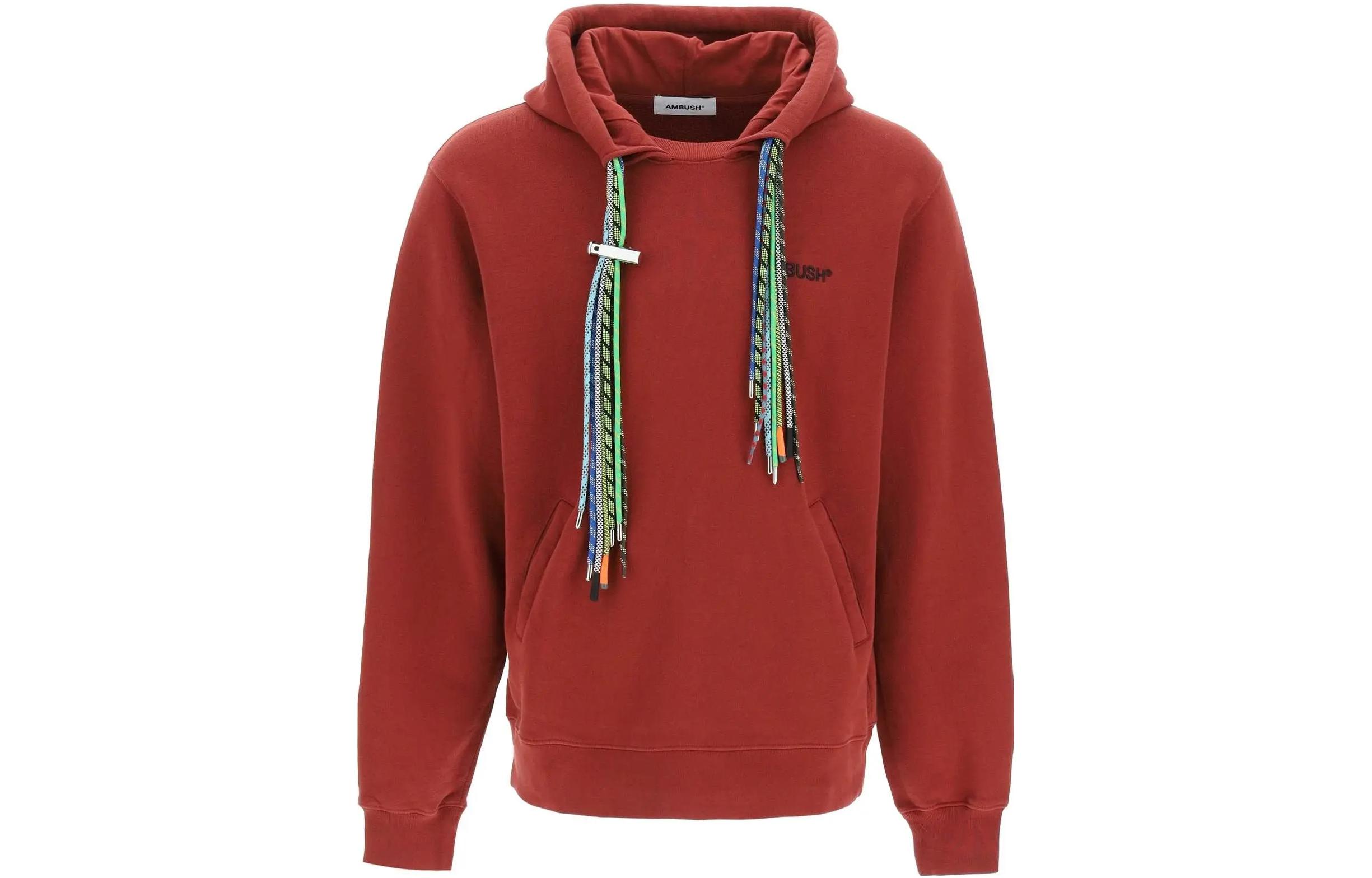 Ambush Solid Color Letter Hoodie Red Loose-Fit Long Sleeve 222902UFE0000012884