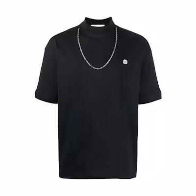 AMBUSH SS21 Black Logo Embroidered Chain Detail T-Shirt. BMAA010S21JER0011001