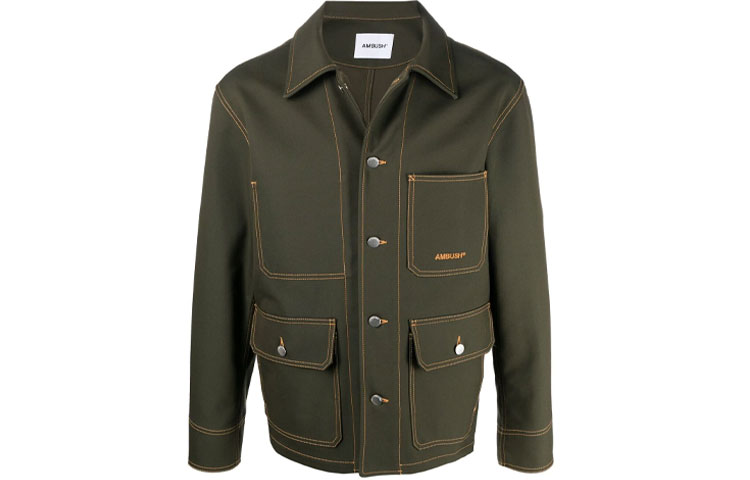 Ambush SS21 Green Logo Pocket Polo Collar Jacket for Men BMEA010S21FAB0015656