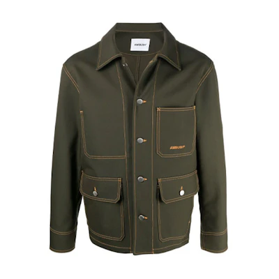 Ambush SS21 Green Logo Pocket Polo Collar Jacket for Men BMEA010S21FAB0015656