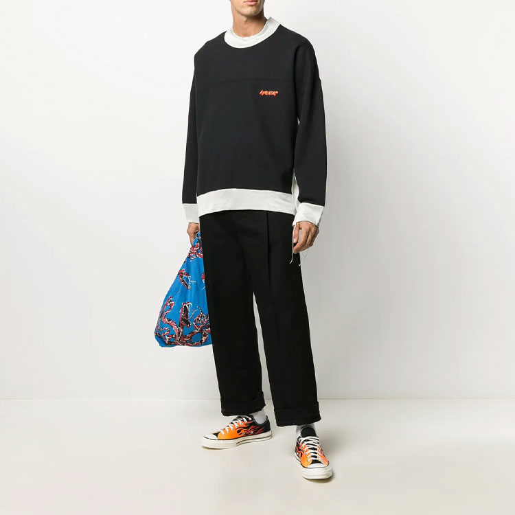 Purchase Ambush SS21 刺繡標誌毛邊黑色衛衣 - 時尚款式 BMBA002F20FLE001