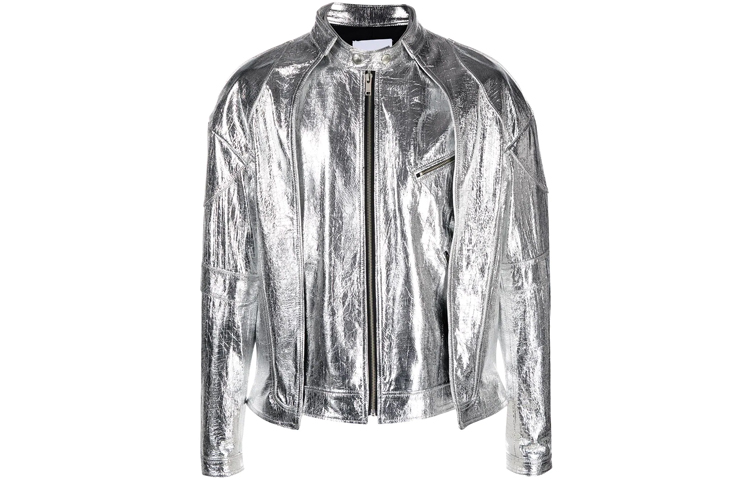 Ambush SS21 Metallic Leather Bomber Jacket Unisex Silver 12111982