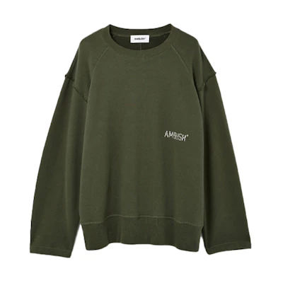 Ambush SS21 Solid Color Frayed Crewneck Sweatshirt Green () BMBA006S21FLE0015704