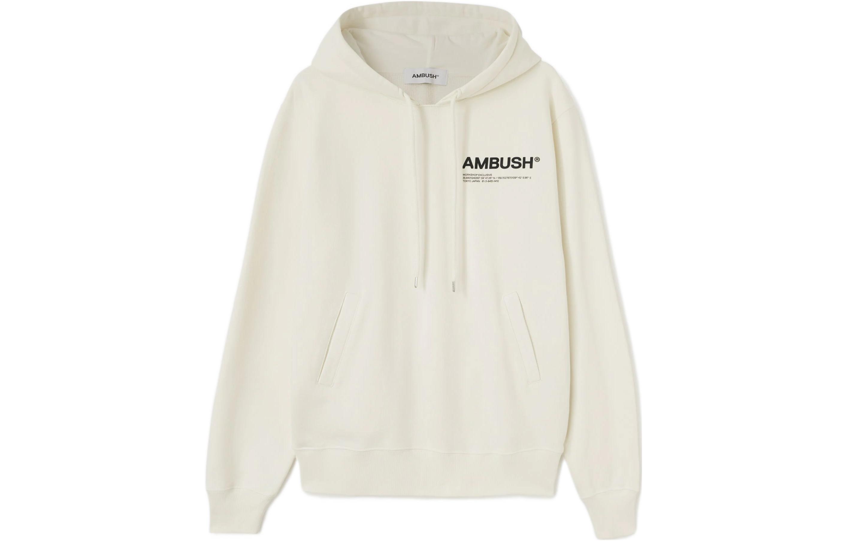 Ambush SS22 White Hoodie with Logo Print for Men BMBB012S22FLE0010210