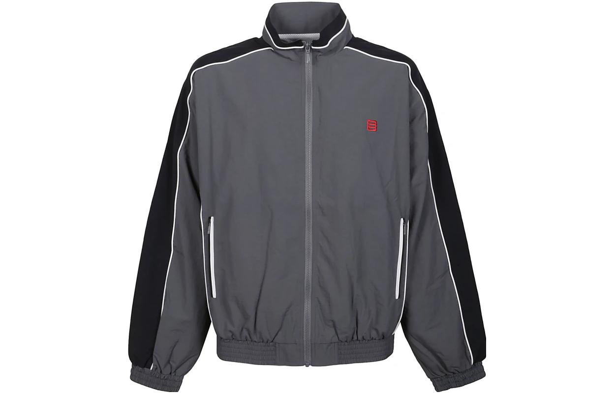 AMBUSH SS23  Grey Striped Logo Embroidered High-Collar Zip Jacket. BMBD002S23FAB0010625