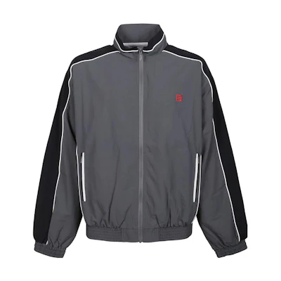 AMBUSH SS23 Grey Striped Logo Embroidered High-Collar Zip Jacket. BMBD002S23FAB0010625
