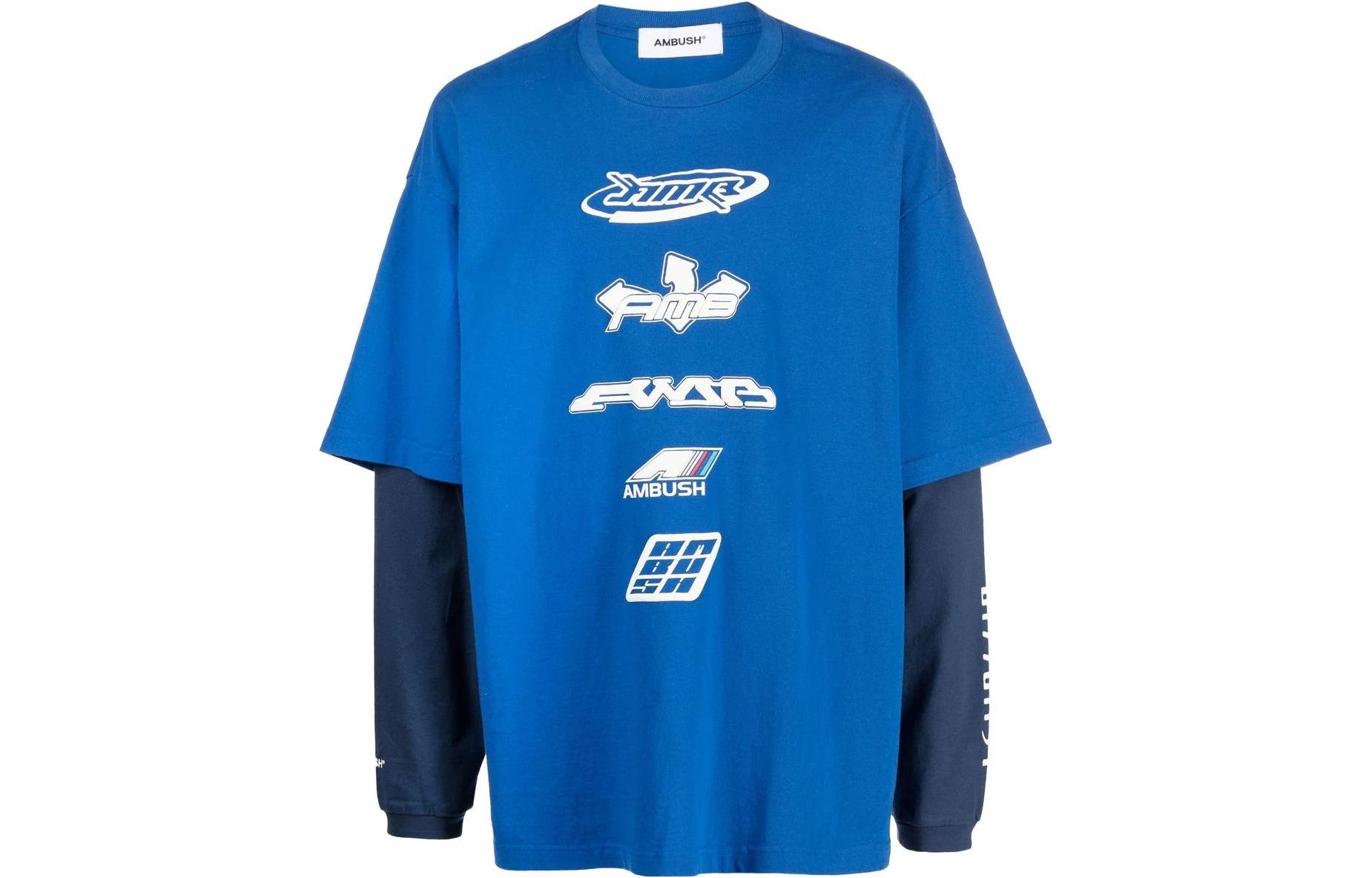 AMBUSH SS23 Layered Long Sleeve T-Shirt Blue Unisex with Letter Logo Print BMAB023S23JER0014704